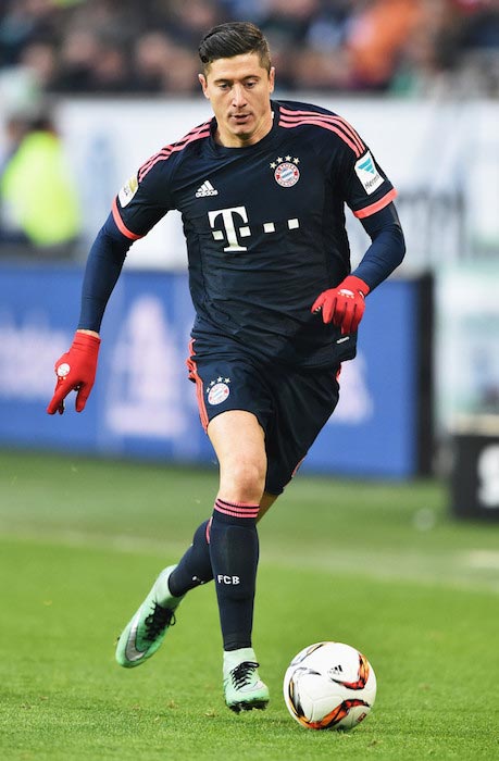 Robert Lewandowski during a match between Bayern Munich and VfL Wolfsburg at Volkswagen Arena on February 27, 2016