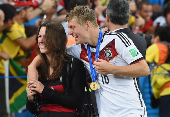 Toni Kroos and Jessica Farber after the 2014 FIFA World Cup Final match between Germany and Argentina on July 13, 2014 in Rio de Janeiro, Brazil