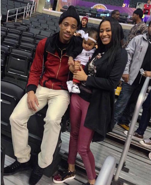 DeMar DeRozan with his fiancee Kiara and daughter Diar