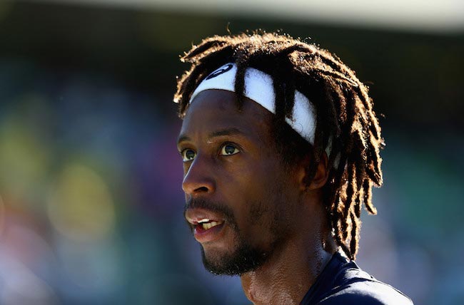 Gael Monfils during a match against Kei Nishikori at the Miami Open presented by Itau on March 31, 2016