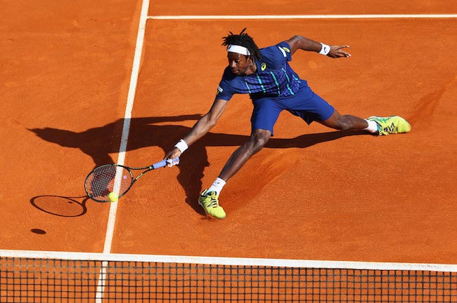 Gael Monfils in action during a match against Marcel Granollers on the sixth day of the Monte Carlo Rolex Masters on April 15, 2016