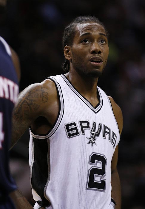 Kawhi Leonard while playing against the Atlanta Hawks on November 5, 2014 in San Antonio, Texas