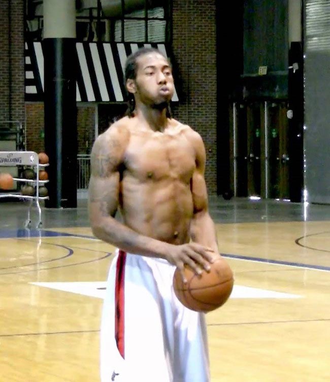 Kawhi Leonard shirtless body during a training session prior to the 2011 NBA Draft