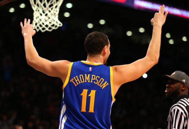 Klay Thompson’s reaction after winning the Foot Locker Three-Point Contest at the 2016 NBA All-Star Weekend on February 13, 2016 in Toronto, Canada