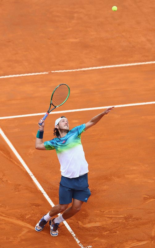 Lucas Pouille serves against Andy Murray at The Internazionali BNL d’Italia 2016 on May 14, 2016 in Rome, Italy