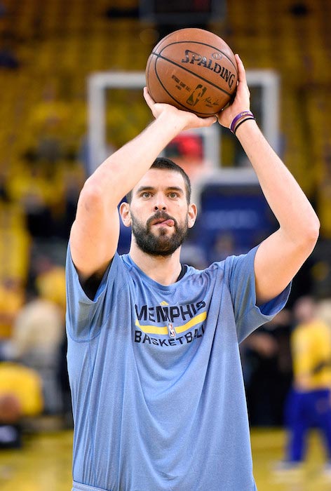 Marc Gasol during a warm-up before the start of the match between Memphis Grizzlies and Golden State Warriors on May 5, 2015