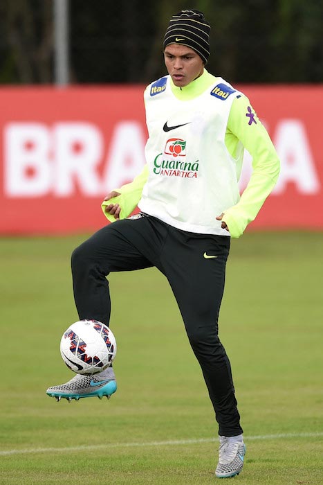 Thiago Silva during a training session for his national team on June 11, 2015 in Viamao, Brazil