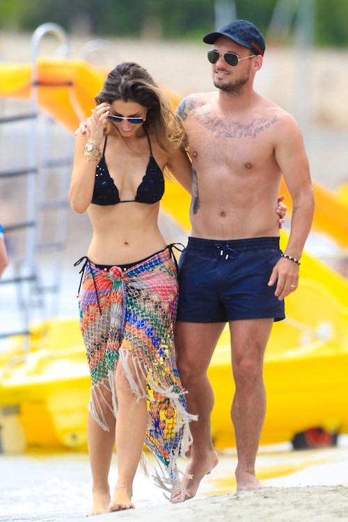 Wesley Sneijder and his wife Yolanthe Cabau van Kasbergen during vacation on Ibiza