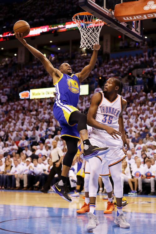 Andre Iguodala in action against Kevin Durant and the Oklahoma City Thunder on May 24, 2016