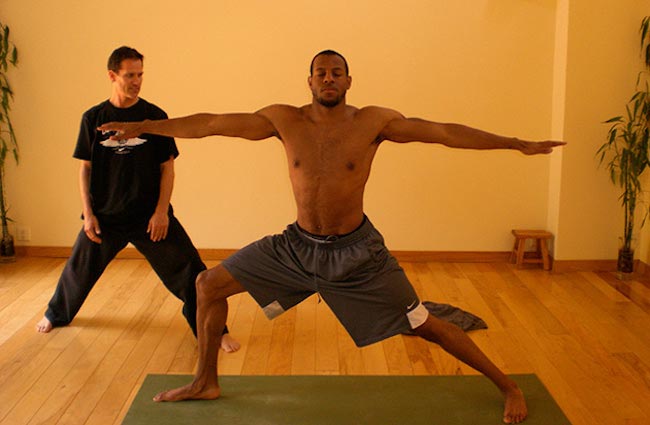 Andre Iguodala shirtless body while practicing yoga with Kent Katich