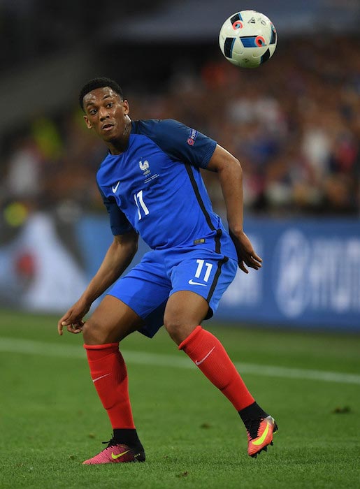 Anthony Martial passes the ball during a UEFA Euro 2016 match between France and Albania on June 15, 2016