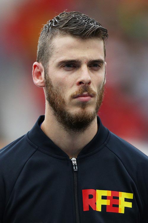 David de Gea during the intonation of the Spanish national anthem in a EURO 2016 match between Spain and Czech Republic on June 13, 2016