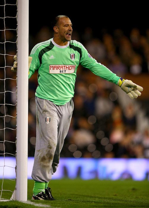 Gabor Kiraly in action during a match between Fulham and Derby County on October 28, 2014 in London