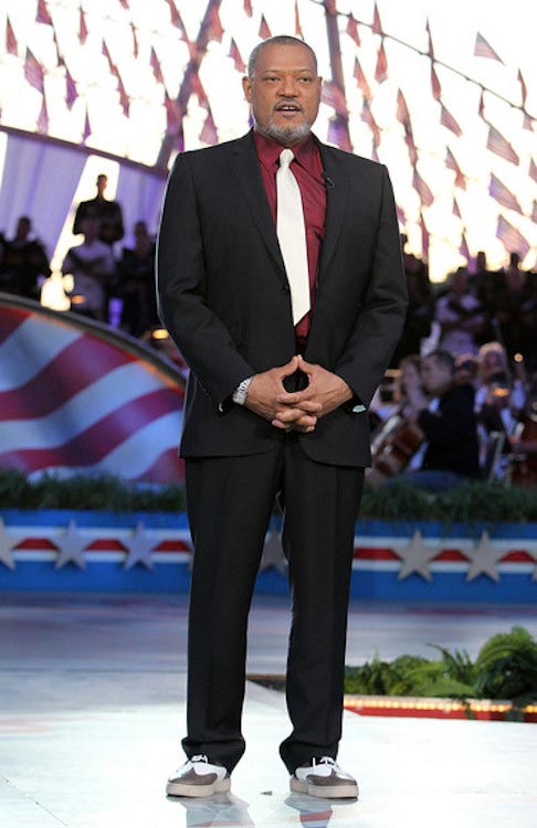 Laurence Fishburne on stage at the 26th National Memorial Day Concert Rehearsals on May 23, 2015