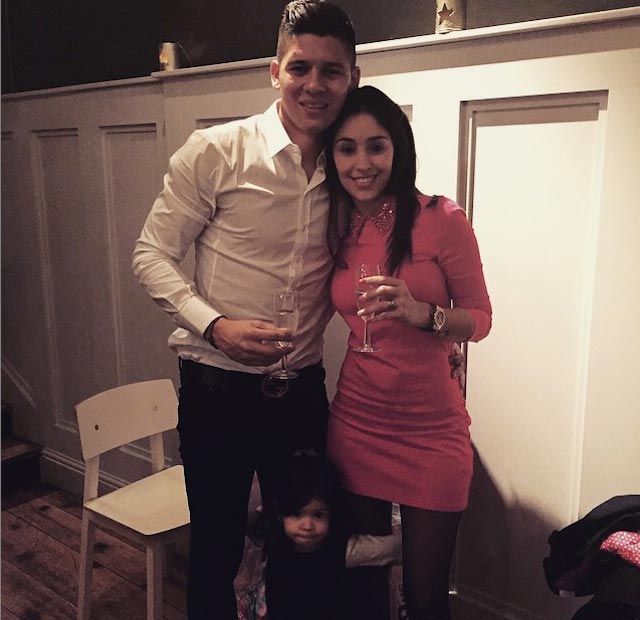 Marcos Rojo with his wife Eugenia and daughter Morena