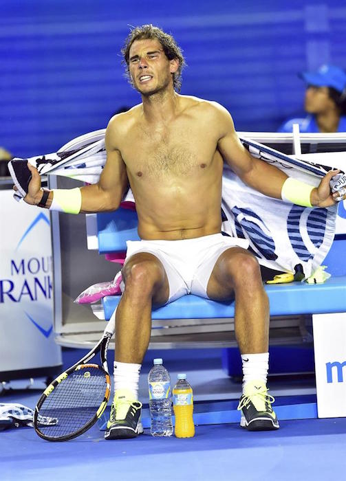 Rafael Nadal shirtless during Australian Open 2015