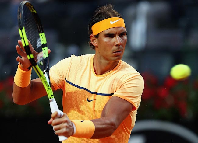 Rafael Nadal warms up for a match against Phillip Kohlscreiber during The Internazionali BNL d’Italia 2016 in Rome, Italy