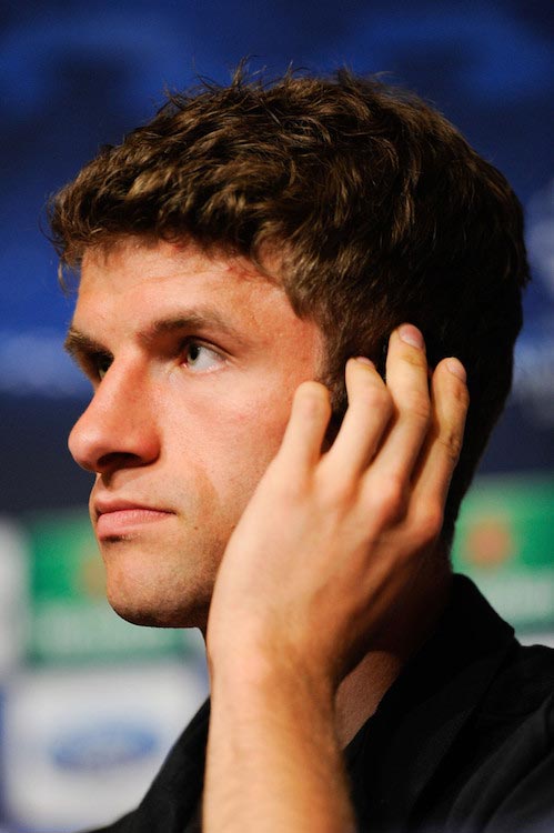 Thomas Muller during a media day before the semi-final second leg match between Bayern Munich and FC Barcelona on April 30, 2013