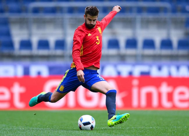 Gerard Pique in action during a friendly match between Spain and Korea on June 1, 2016 in Salzburg, Austria