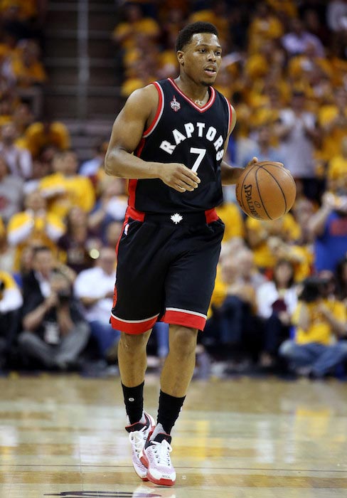 Kyle Lowry handling the ball during game five of the 2016 NBA Eastern Conference Finals between Toronto Raptors and Cleveland Cavaliers 