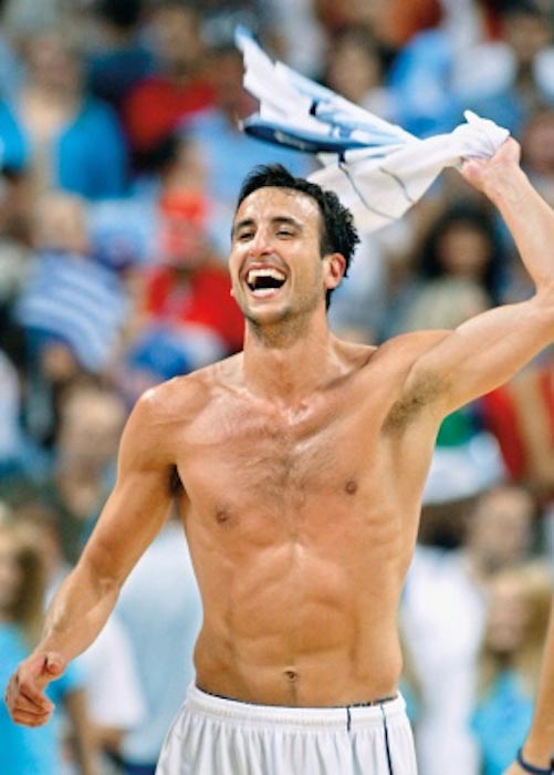 Manu Ginobili celebrates the 2004 Summer Olympic Games title with his national team Argentina