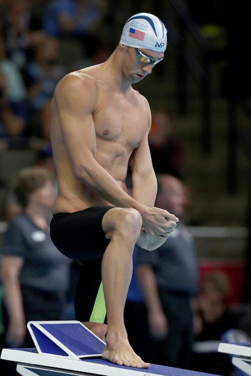 Michael Phelps prior to Men’s 100 Meter Butterfly competition at USA’s 2016 Olympic Team Swimming Testing