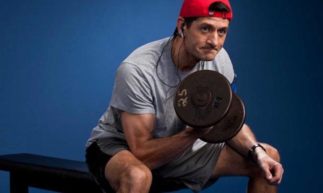 Paul Ryan working on his biceps with dumbbell