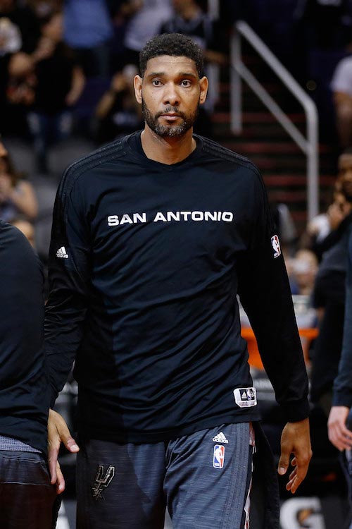 Tim Duncan prior to a game between San Antonio Spurs and Phoenix Suns on February 21, 2016