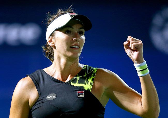 Yaroslava Shvedova in a match against Roberta Vinci during WTA Dubai Duty Free Tennis Tournament on February 16, 2016