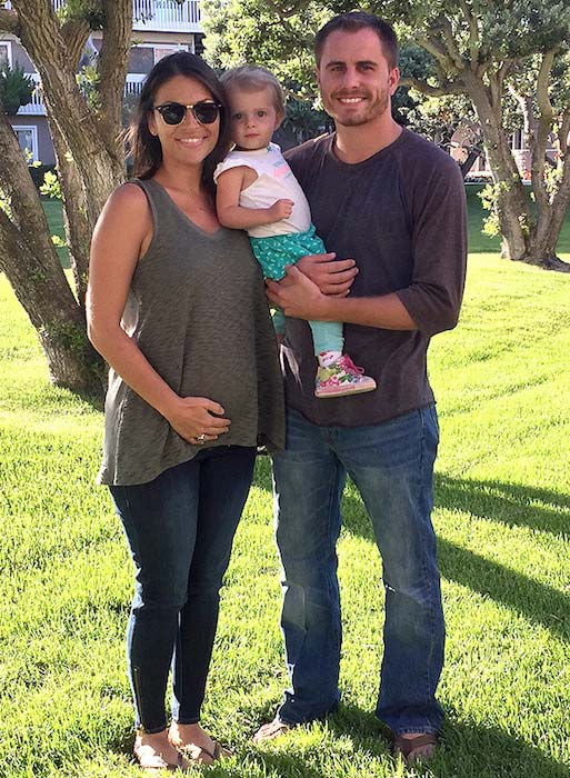 Deanna Pappas Stagliano during second pregnancy with her husband and daughter