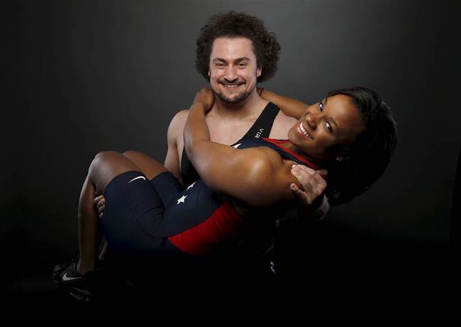 Norik Vardanian lifts his weightlifter girlfriend Jenny Arthur