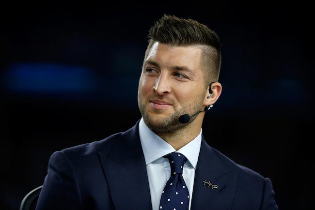 Tim Tebow doing his broadcasting job for SEC Network on December 31, 2015 in Arlington, Texas