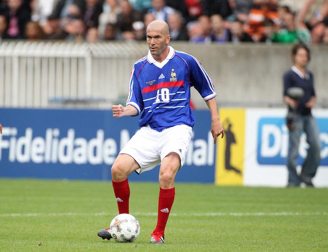 Zinedine Zidane in action during the Bernard Lama jubilee match in Paris June 11, 2011