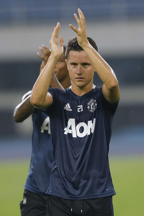 Ander Herrera cheering with the fans during training session before the match between Manchester City and Manchester United on July 24, 2016 in Beijing, China