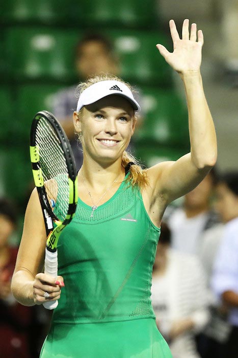 Caroline Wozniacki after she won a match against Belinda Bencic at Toray Pan Pacific Open on September 20, 2016 in Tokyo