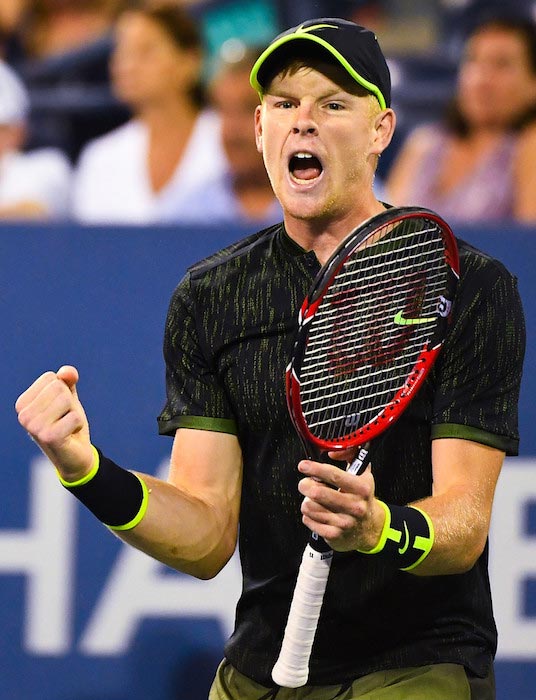 Kyle Edmund celebrates after he beat John Isner at 2016 US Open on September 2, 2016 in NYC