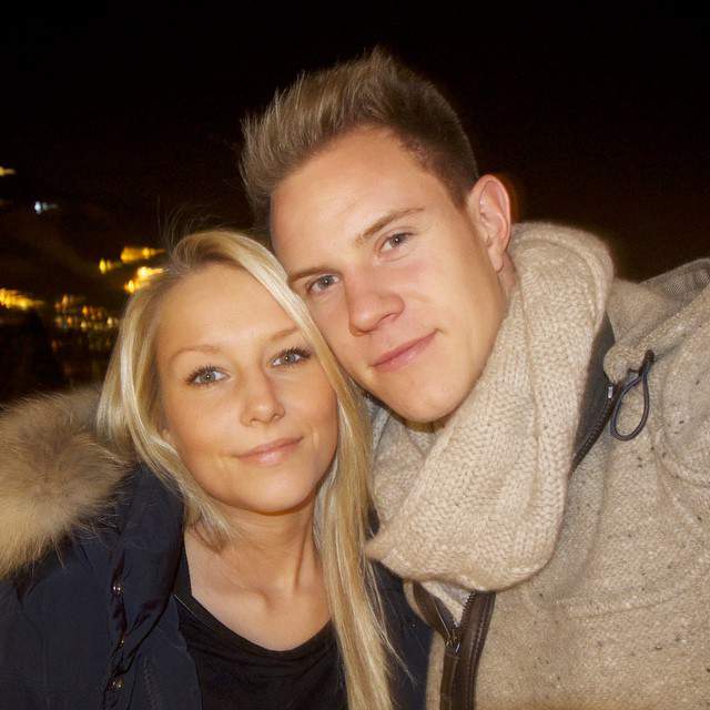 Marc-Andre Ter Stegen with Daniela Jehle in 2014 after Ter Stegen signed a deal with FC Barcelona