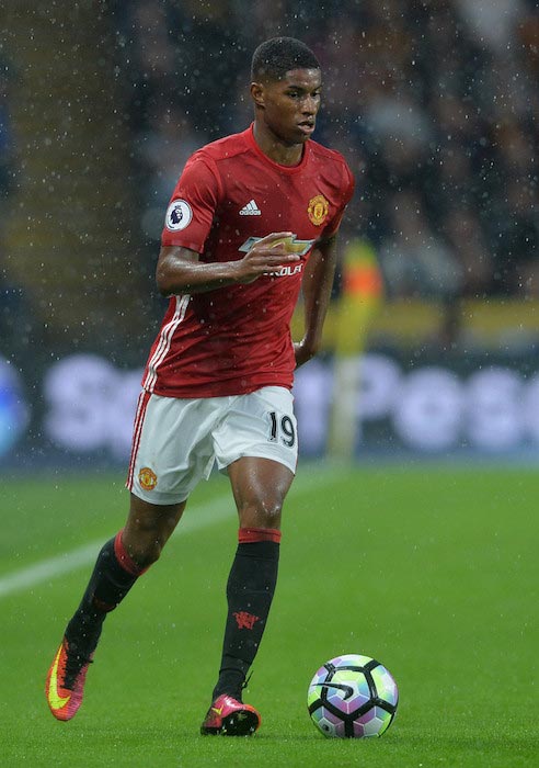 Marcus Rashford handling the ball during a Premier League match between Manchester United and Hull City on August 27, 2016