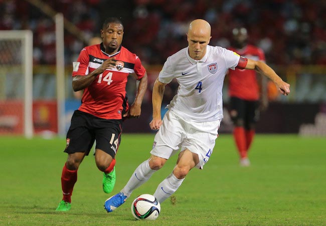 Michael Bradley in action versus Trinidad and Tobago during the 2018 FIFA World Cup Qualifier on November 17, 2015 in Port of Spain, Trinidad & Tobago