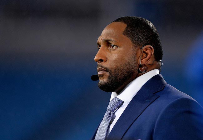 Ray Lewis before a game between Carolina Panthers and Indianapolis Colts on November 2, 2015 in Charlotte