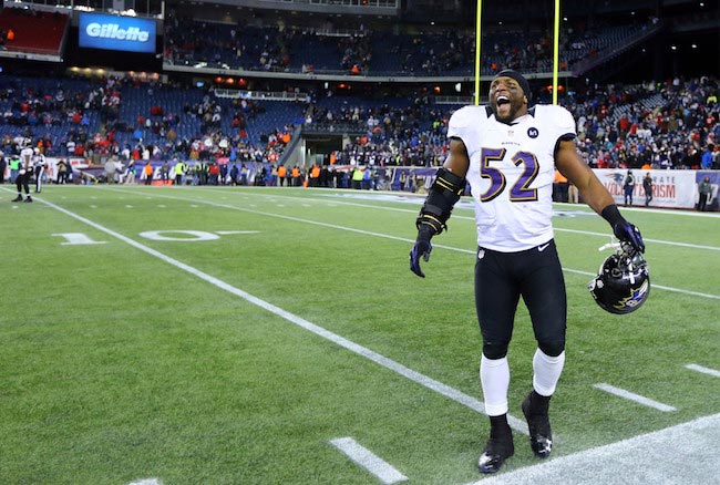 Ray Lewis during a match against New England Patriots in the 2013 AFC Championship match