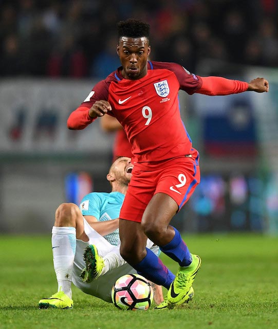 Daniel Sturridge in action against Slovenia on October 11, 2016 in Ljubljana, Slovenia