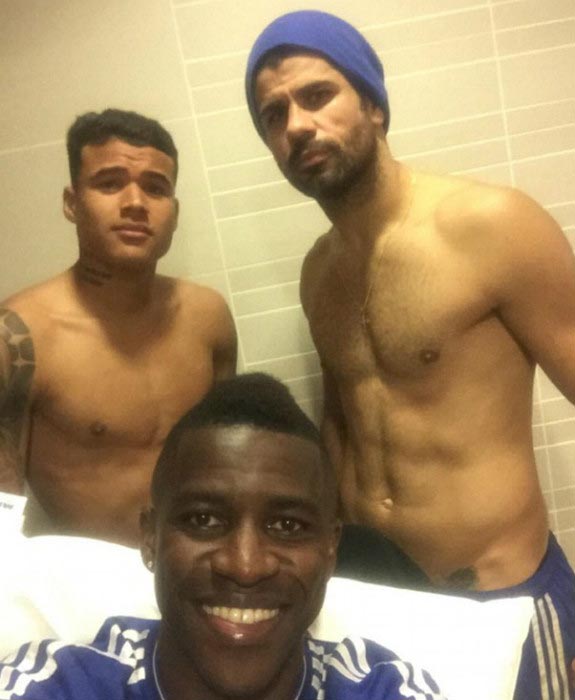 Diego Costa shirtless Chelsea teammates Kenedy and Ramires