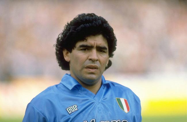 Diego Maradona before the start of Serie A home match between Napoli and Juventus in 1990