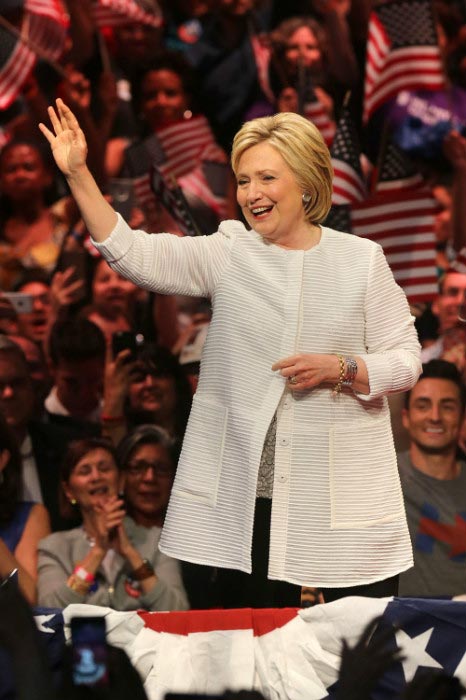 Hillary Clinton center stage presidential primary election night rally June 2016 in New York