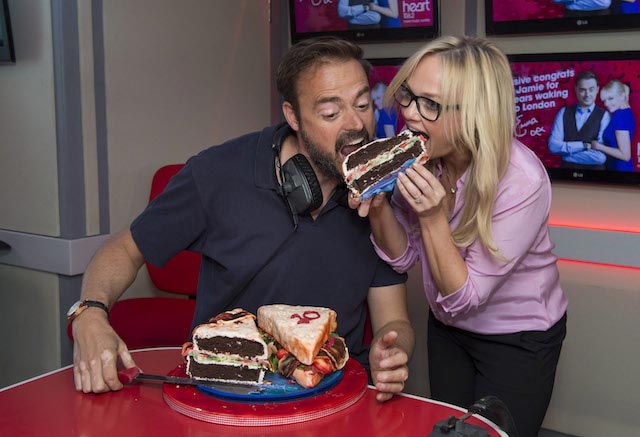 Jamie Theakston and Emma enjoying food