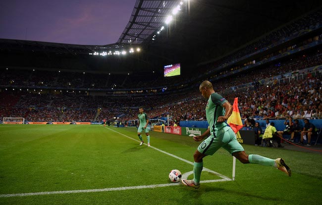 Joao Mario corner kick for Portugal during a match against Wales on July 6, 2016