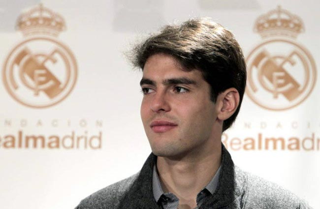 Kaká poses for the cameras at his official unveiling after signing up with Spanish giants Real Madrid in June 2009