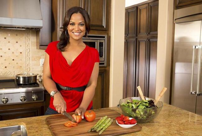 Laila Ali chopping tomatoes