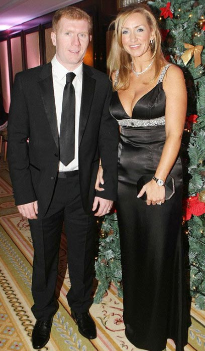 Paul Scholes and his wife Claire Froggatt at the Keith Duffy's masquerade ball in December 2011